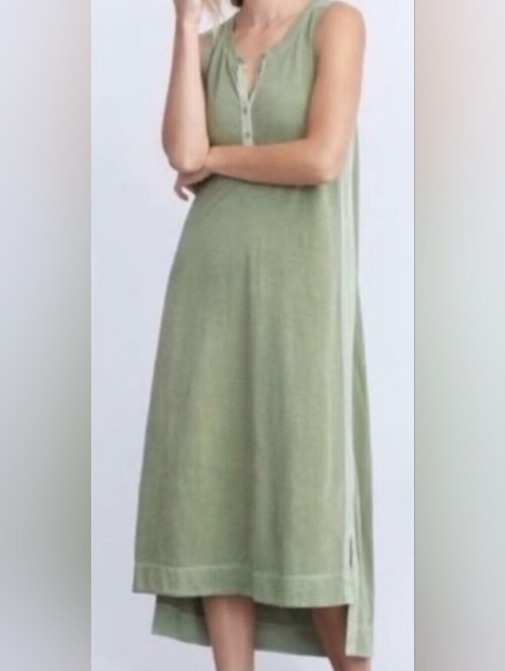 Saturday Sunday Anthropologie Green Pilar Henley Sleeveless High Low Midi Dress